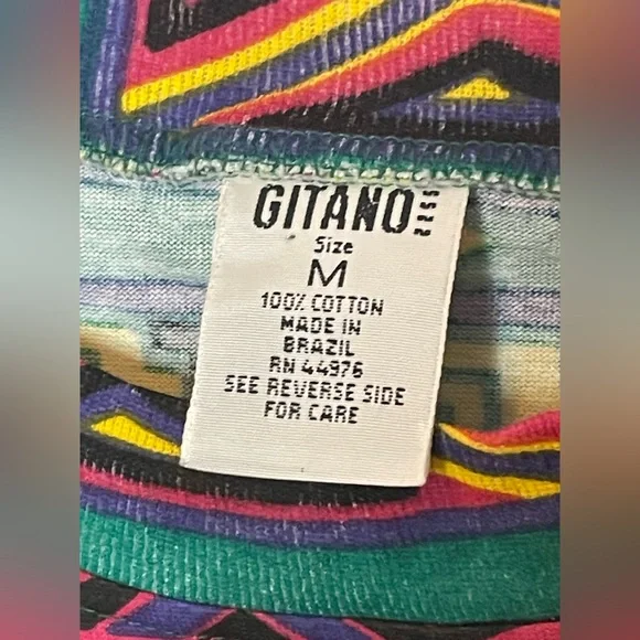 Vintage Gitano 90s Geometric Tribal Print Tee Shirt Medium Made Brazil - Picture 3 of 6
